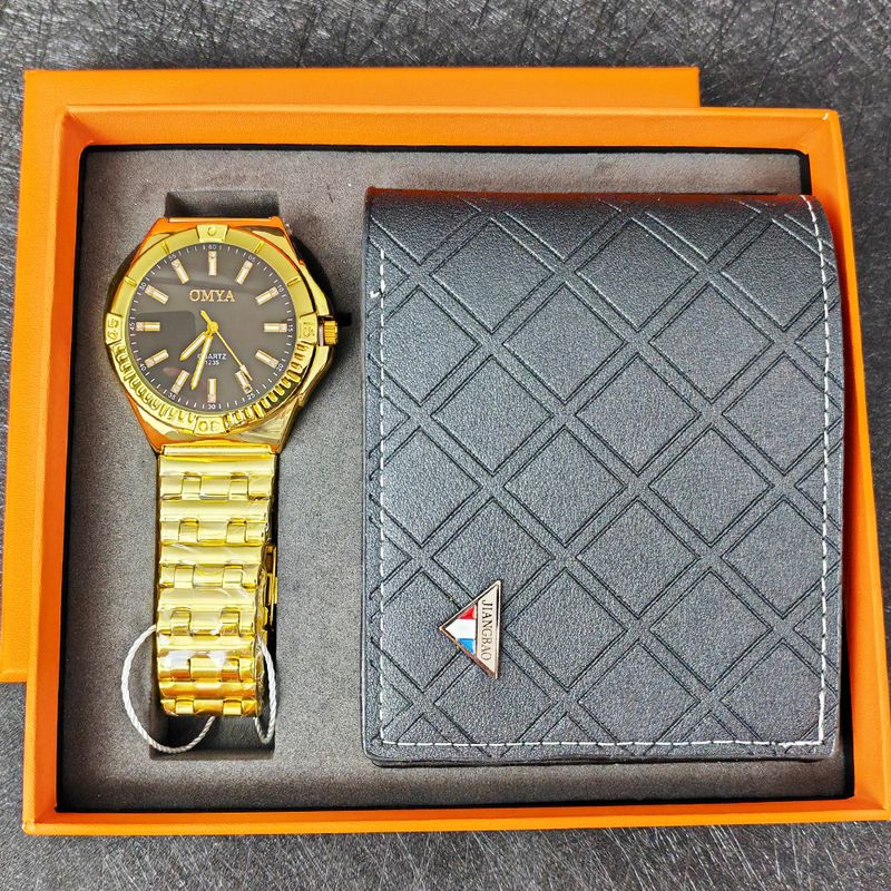 Herrenuhr Brieftasche Geschenkbox Set wasserdichte Quarzuhr Stahlarmband_voghion.com