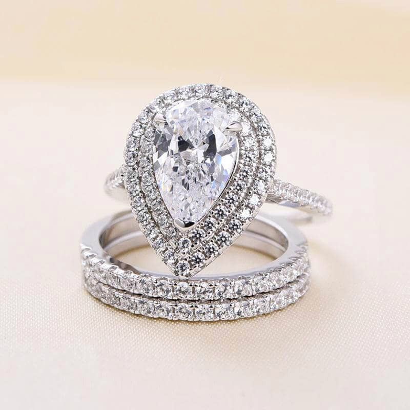 Single Rings Water Drop Design Ring For Women Geometric Zircon Ring Three Piece Set Light Luxury High End Jewelry_voghion.com