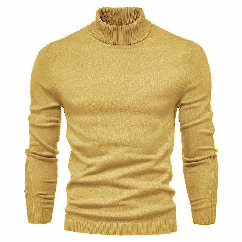 Maglione pullover tinta unita autunno e inverno nuovo collo alto da uomo casual in maglia filo camicia_voghion.com