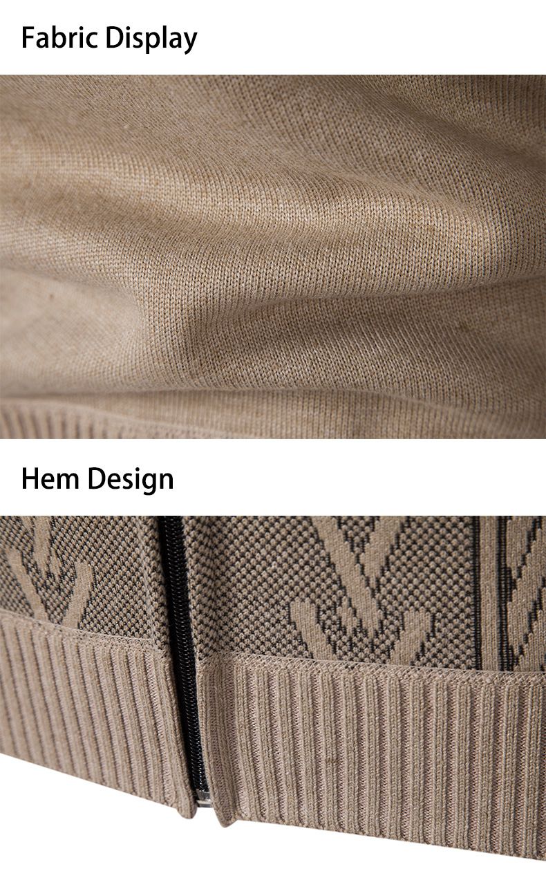 Herrenbekleidung Herren-Cardigan mit Fleecefutter und Stehkragen – Winter-Strickjacke (Beige/Hellgrau/Dunkelgrau, M-3XL)_voghion.com