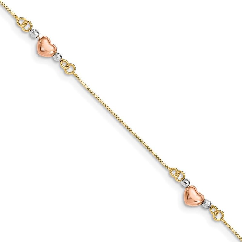 14K Tri-Color Puffed Heart Bracelet_voghion.com