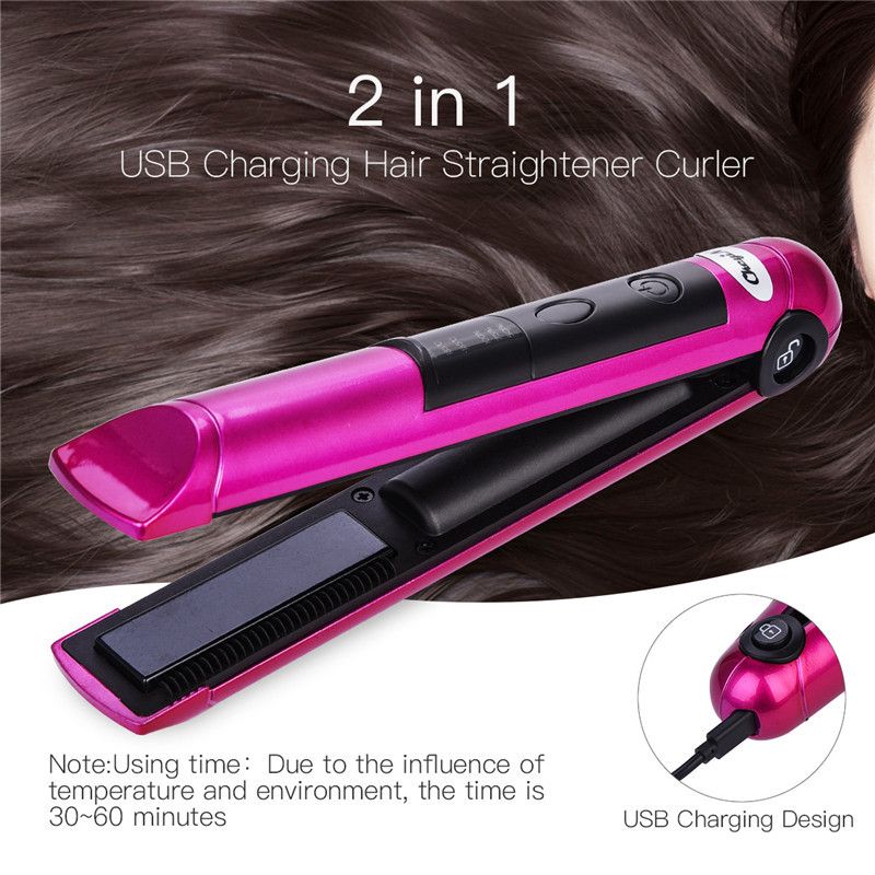 Portable Wireless Charging Electric Hair Straightener Curling Iron USB PSE/FCC/CE_voghion.com