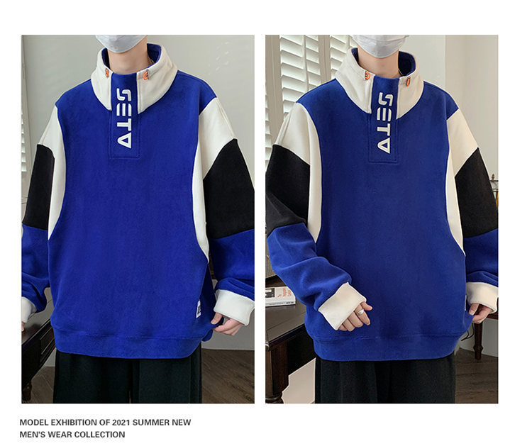 Herbst- und Winter-Kapuzenpullover mit farbigem Kragen für junge Männer plus dicker, langärmliger Fleece-T-Shirt-Basis_voghion.com