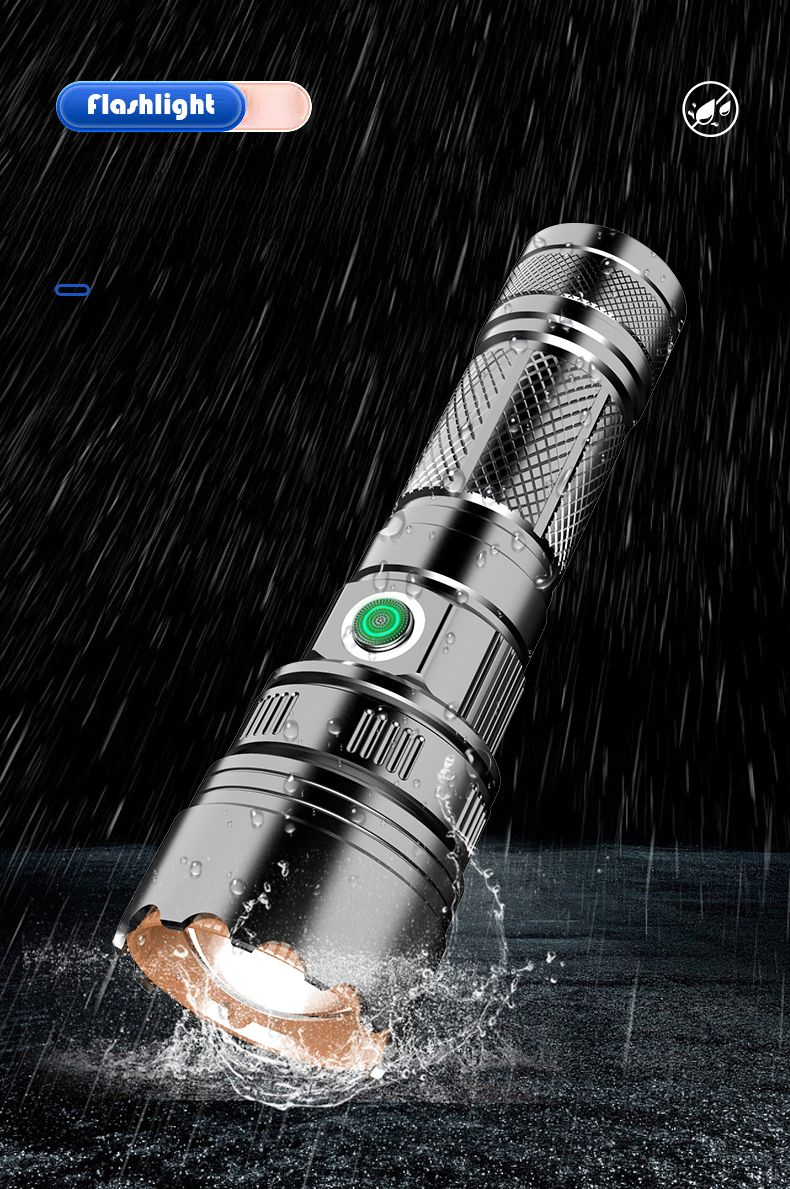 Torcia elettrica ultra luminosa per esterni, batteria a lunga durata, portatile, ricaricabile, zoom laser, alta luminosità, per casa e notte_voghion.com