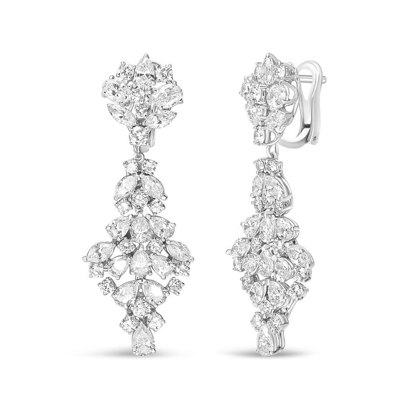 White Gold 9 1/2 Cttw Diamond Cluster Drop Dangle Clip-On Earrings (F-G Color, VS1-VS2 Clarity)_voghion.com
