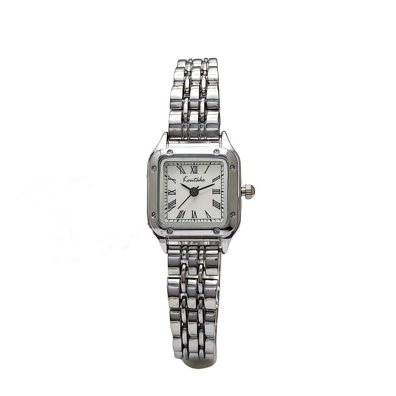 Compact, veelzijdig dameshorloge met stalen band, modieus klassiek, klein vierkant quartzhorloge met vlindersluiting_voghion.com