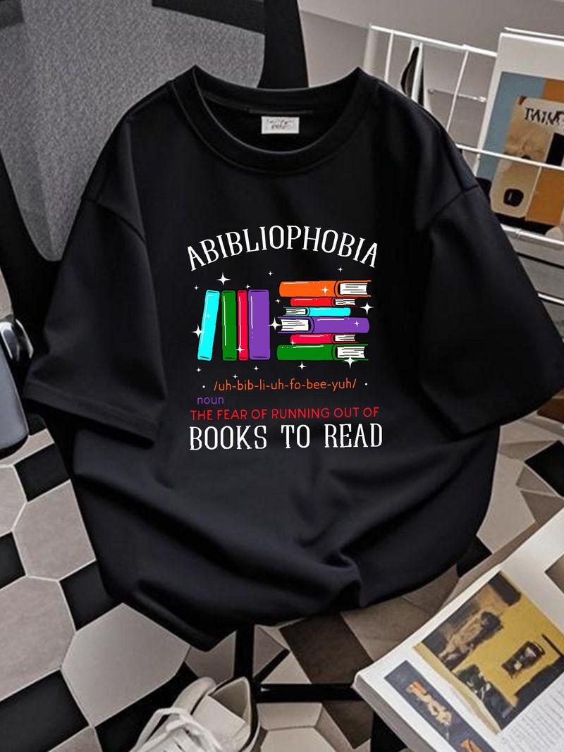 Abibliofobia Bibliofilia Strach Czytaj Bibliofil Mól książkowy Koszulka Stylowa letnia casualowa designerska odzież Oddychająca rozciągliwa unisex męska_voghion.com
