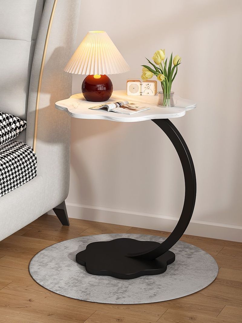 Cloud Nightstand - Slim Bedside Table With Marble & Wood Top, Space-Saving End Table For Bedroom/Living Room, Multi-Tier Storage Shelf In Black Frame_voghion.com