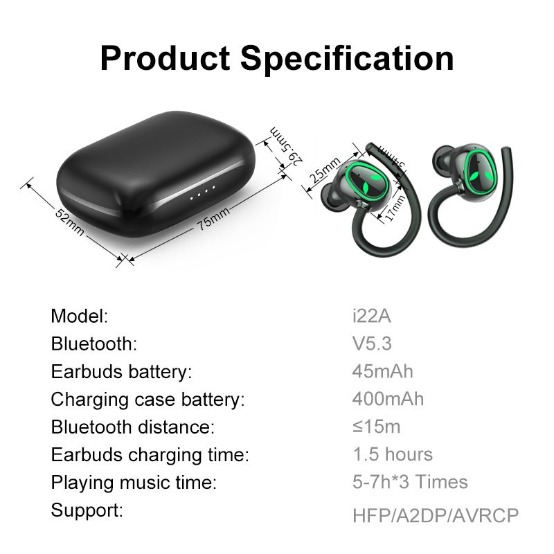Bluetooth 5.3 Headphones Sport Wireless Earphones In Ear Noise Cancelling , Over Earhooks Ear Buds IPX5 Waterproof Deep Bass Headset For Running Gym_voghion.com