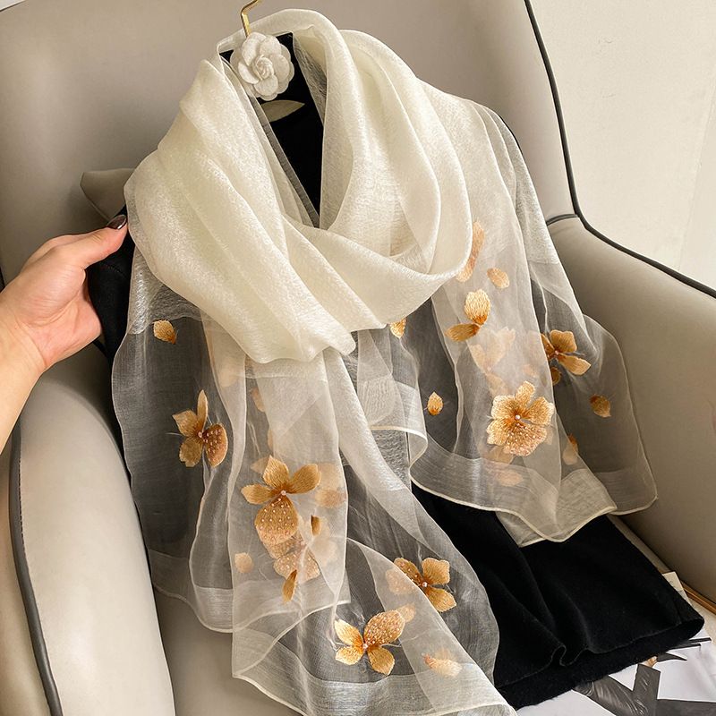 Hangzhou embroidered silk wool scarf women's autumn and winter all-match mulberry silk embroidery silk scarf mother cheongsam shawl_voghion.com