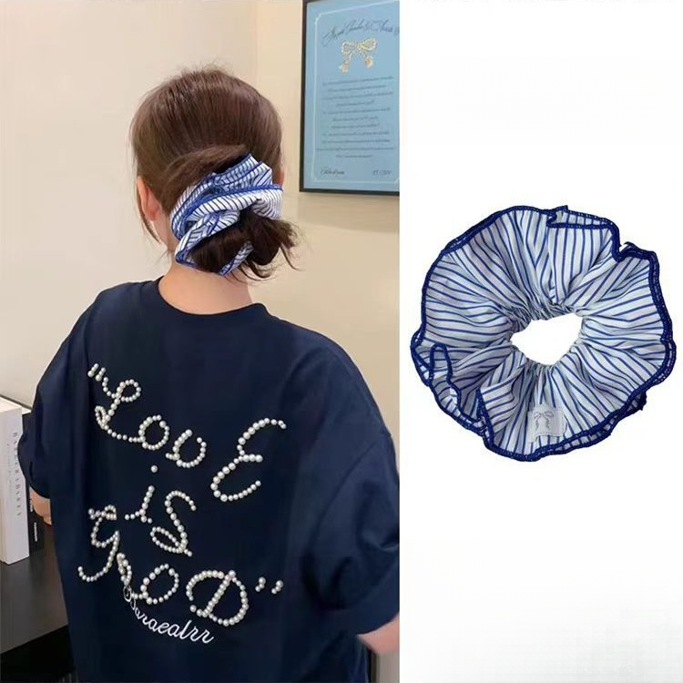 Anello per capelli a righe giallo tramonto di Berlino, accessorio di alta qualità da donna per chignon francese, taglia extra large, stile coreano_voghion.com