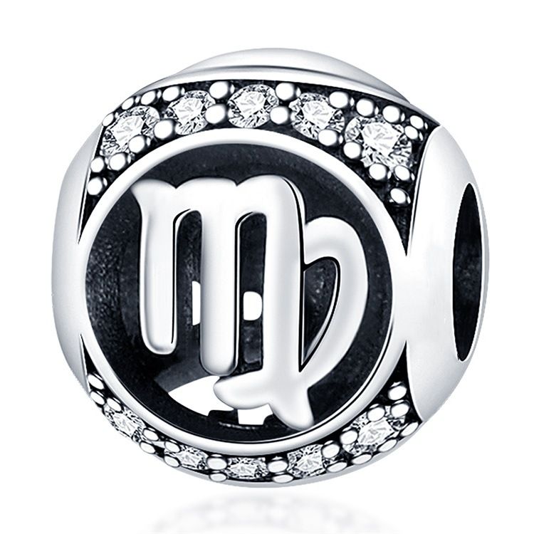 Pingente de prata banhado a cobre branco para mulheres, pulseira com pingente de doze constelações, acessórios de joalheria faça você mesmo, pulseira e colar_voghion.com