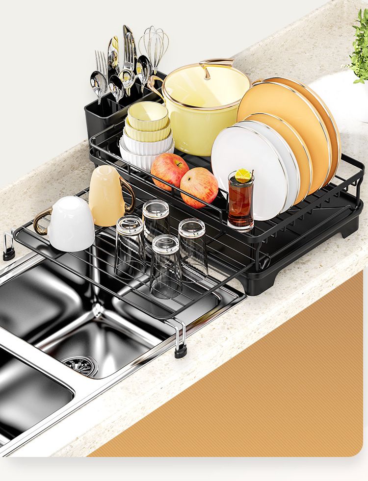 Kitchen Bowl Rack Household Anti-rust Countertop Double-layer Draining Bowl Rack Multifunctional Bowl Storage Rack_voghion.com