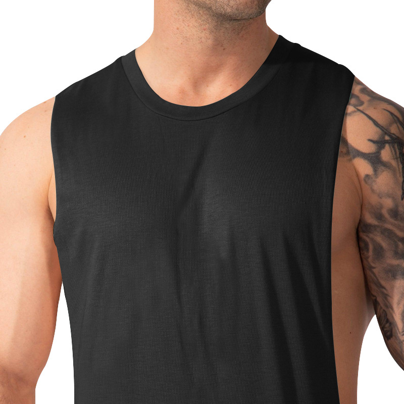 Men's Clothing New Men's Vest Muscular Men's Sports And Leisure Solid Color Men's Sleeveless Vest T Shirt_voghion.com