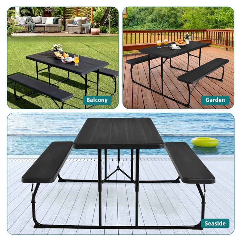 Indoor And Outdoor Folding Picnic Table Bench Set With Wood-like Texture_voghion.com