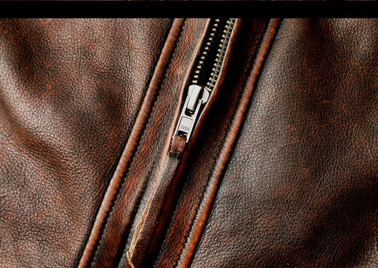 Homens jaqueta de couro genuíno vintage marrom 100% casaco homem fino moda motociclista roupas tamanho asiático s6xl m697 gota_voghion.com