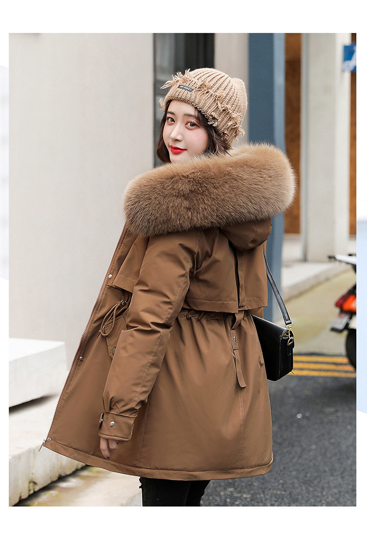 Damenbekleidung Mittellange Temperament-Baumwolljacke Kleine Winter-Plus-Samt-verdickte große Damen-Baumwolljacke_voghion.com
