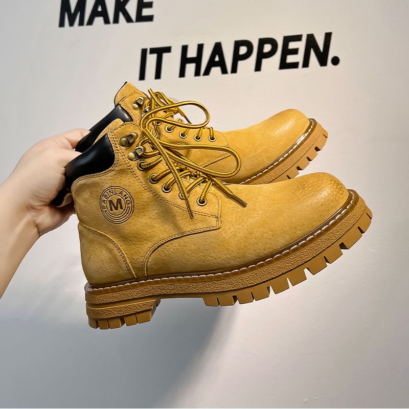 Spring Mid-top Leather Shoes Short Boots Retro Mountaineering Boots Men's Outdoor Casual Short Boots_voghion.com