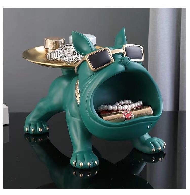 Decorazione per la casa, luce, lusso, bulldog francese, scarpiera, vassoio ornamentale, portaoggetti per ingresso, cane dalla bocca grande_voghion.com