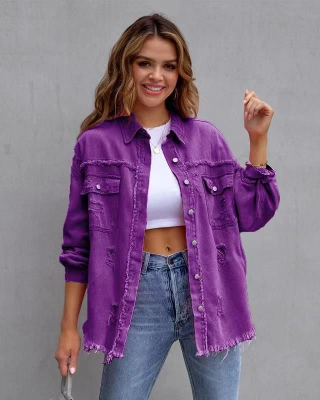 Distressed-Jeansjacke für Damen – Slim Fit, bequemer und stylischer Freizeitmantel mit Vintage-Waschung_voghion.com