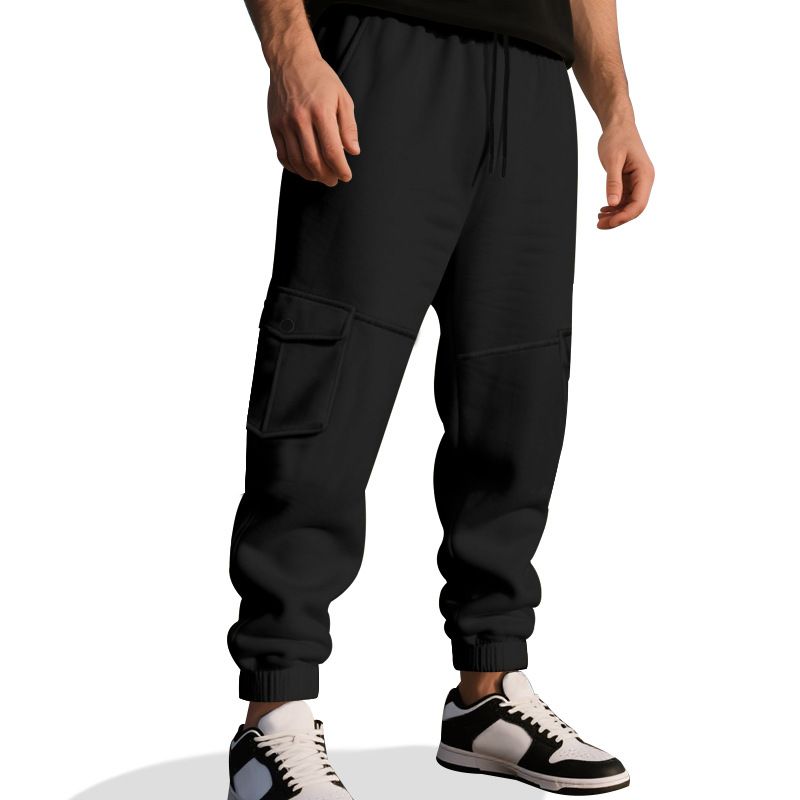 Autumn Winter Fleece Drawstring Men's Loose Casual Sports Multi-Pocket Cargo Pants_voghion.com
