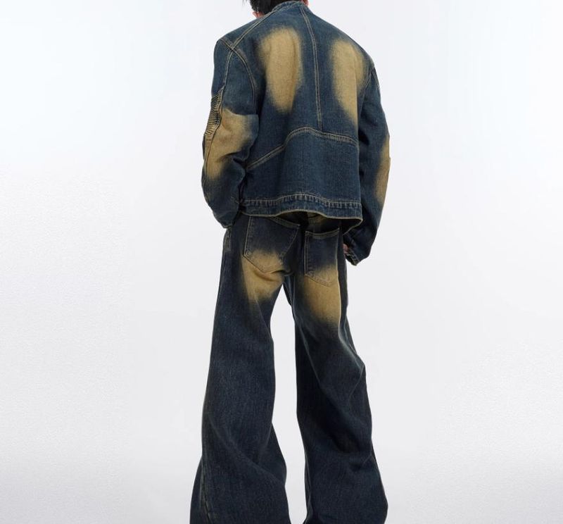 Men's Clothing Special Offer Heavy Retro Distressed Deconstructed Denim Suit Three Dimensional Relief Design Jacket Coat Men Trend_voghion.com