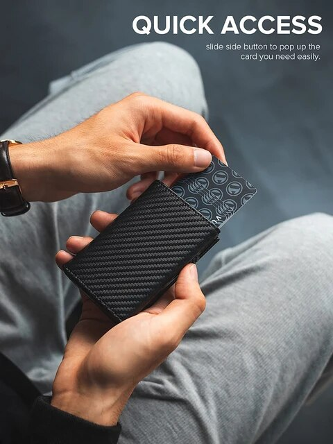 Nuevo tarjetero para hombre con bloqueo RFID, de piel de microfibra, cierre magnético, billetera emergente con ventana para identificación y bolsillo para monedas_voghion.com