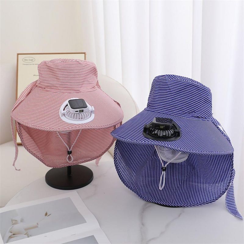 RYYD Gestreepte Bucket Hat - Ingebouwde ventilator|UV 50+|Nekflap_voghion.com