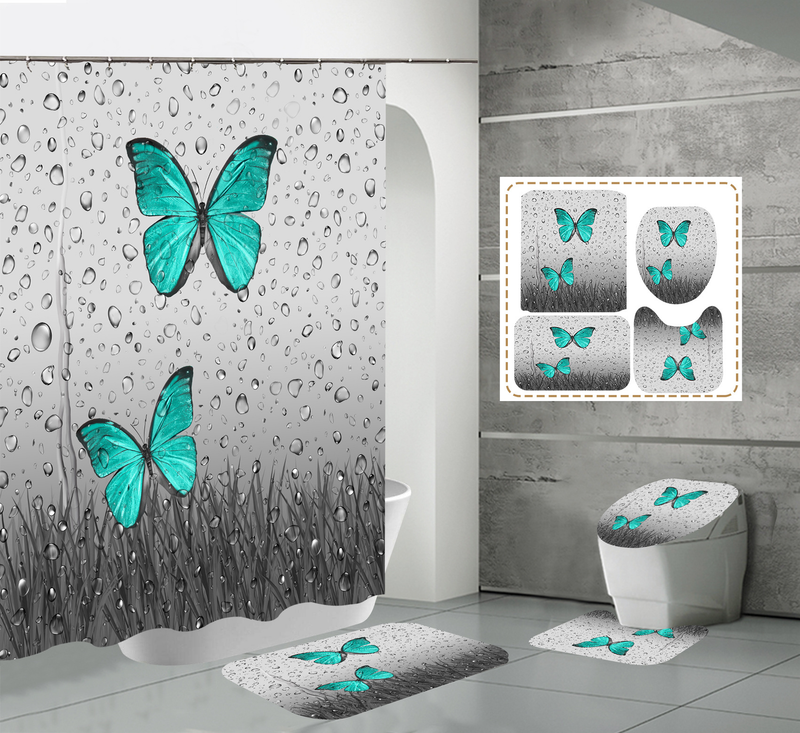 Tenda da doccia divisoria per bagno impermeabile in poliestere con stampa digitale ad alta definizione in stile farfalla_voghion.com