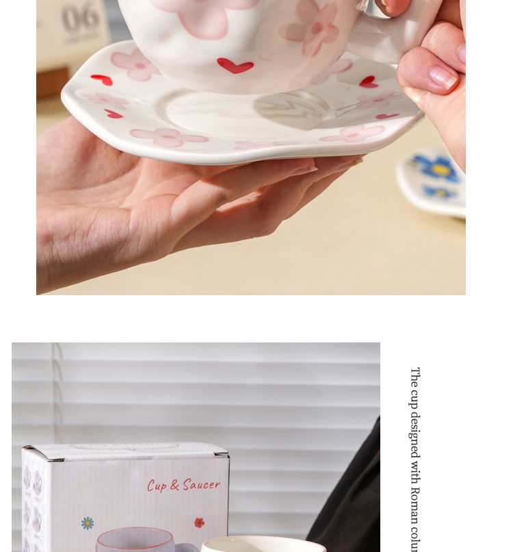Ins Style Ceramic Coffee Pinched Hand Painted Irregular And Saucer High Aesthetic Breakfast Cup_voghion.com