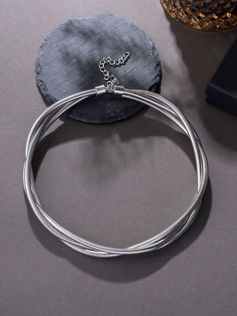 Collier minimaliste en os de serpent – Collier ras du cou élégant en métal superposé en forme de U pour femme, couleurs or/argent/mixtes_voghion.com