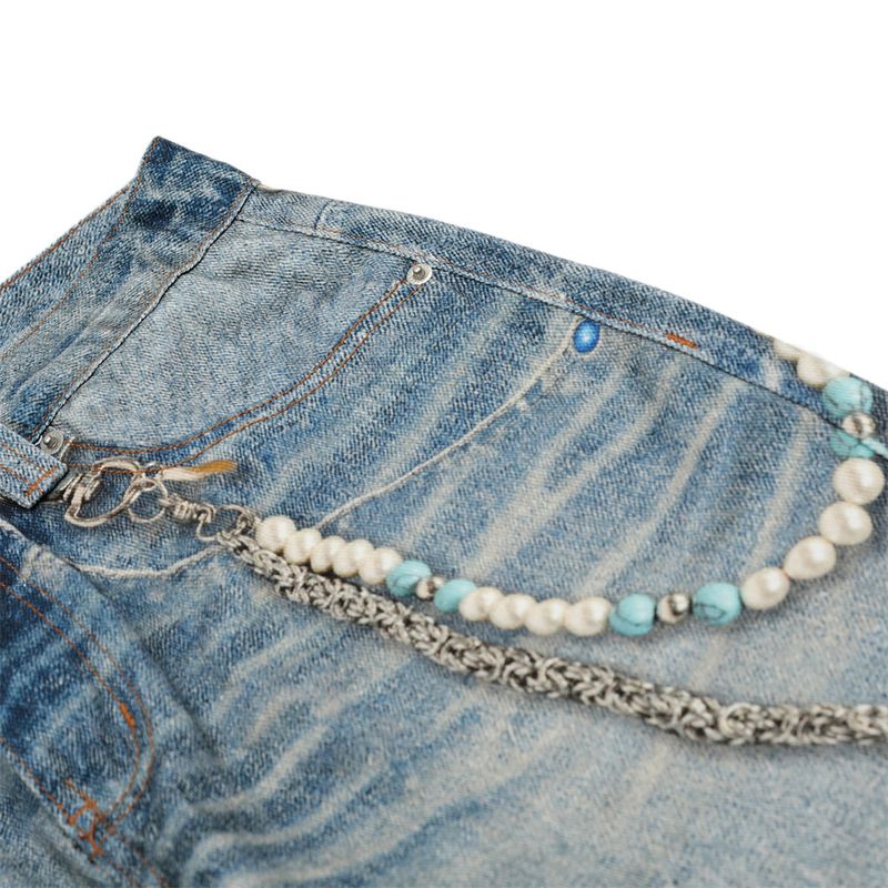 Erkek Yıkanmış Kot Pantolon - Zincir Detaylı 3D Dijital Baskı, Bol Kesim Düz Paça Kot Pantolon (S-XXL Bedenler)_voghion.com
