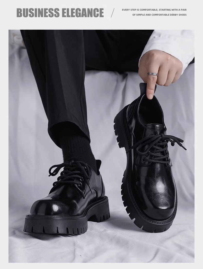 Herrenschuhe Herren Lederschuhe Herbst neue Herren schwarze Freizeitlederschuhe im britischen Stil weiche Sohle Business erhöhte Hochzeit Bräutigam Schuhe_voghion.com