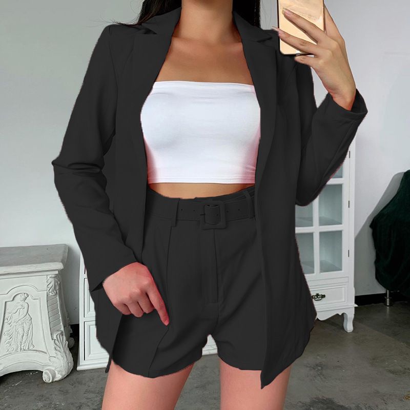 Women’s Stylish Blazer & Shorts Set – Upgraded Polyester Fabric With Belt (S-XXXL, 9 Colors)_voghion.com