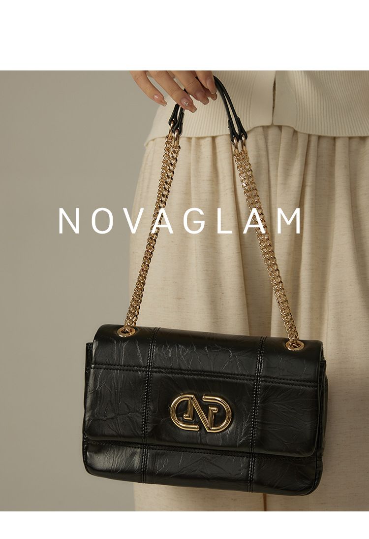 2024 Nuova borsa da donna NOVAGLAM con cuciture, piccola borsa quadrata, tracolla diagonale, borsa a catena, borsa da pendolare con senso avanzato_voghion.com