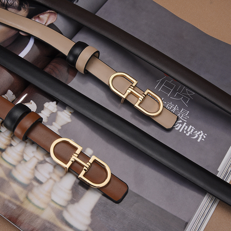 Double D buckle belt for women's thin waistband with fashionable and slim fitting inset style Korean version trendy_voghion.com