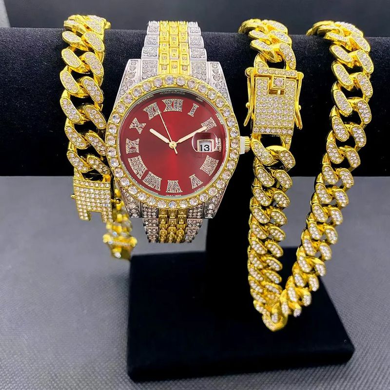 Modehorlogeset met diamanten hiphoparmband en kwartshorloge_voghion.com