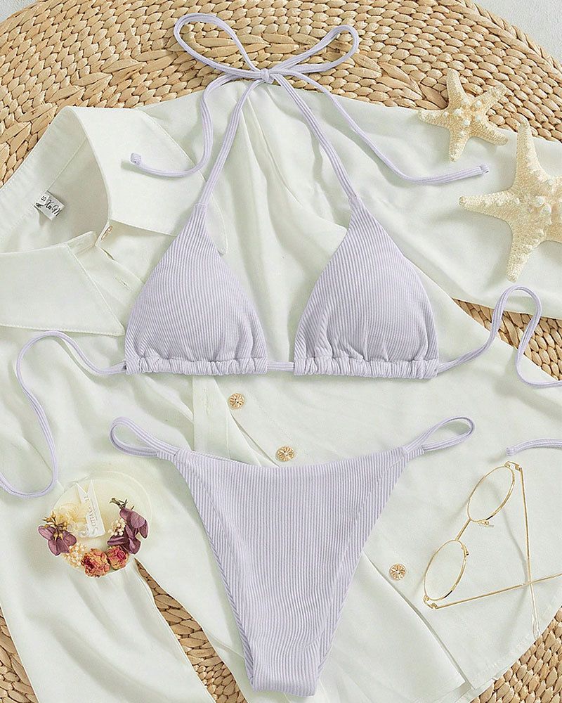 Ensemble bikini dos nu - Maillot de bain deux pièces sexy à nouer réglable pour femme, multicolore, vêtements de plage_voghion.com