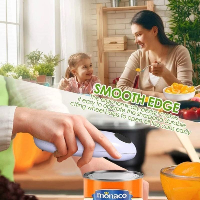 Azionato da un apribottiglie elettrico portatile, apri la tua lattina FoodSafe con un bordo liscio e semplice della batteria a bottone con un apribottiglie da cucina: e_voghion.com
