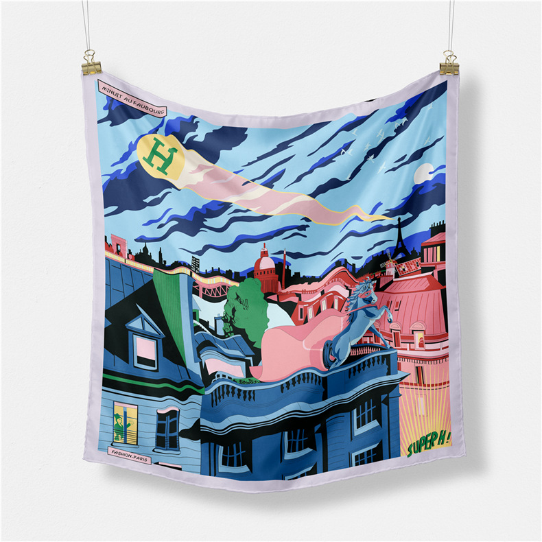 2024 New Simulated Silk for Women to Reduce Age, and Fashionable Small Square Scarf with Printed Multi functional_voghion.com