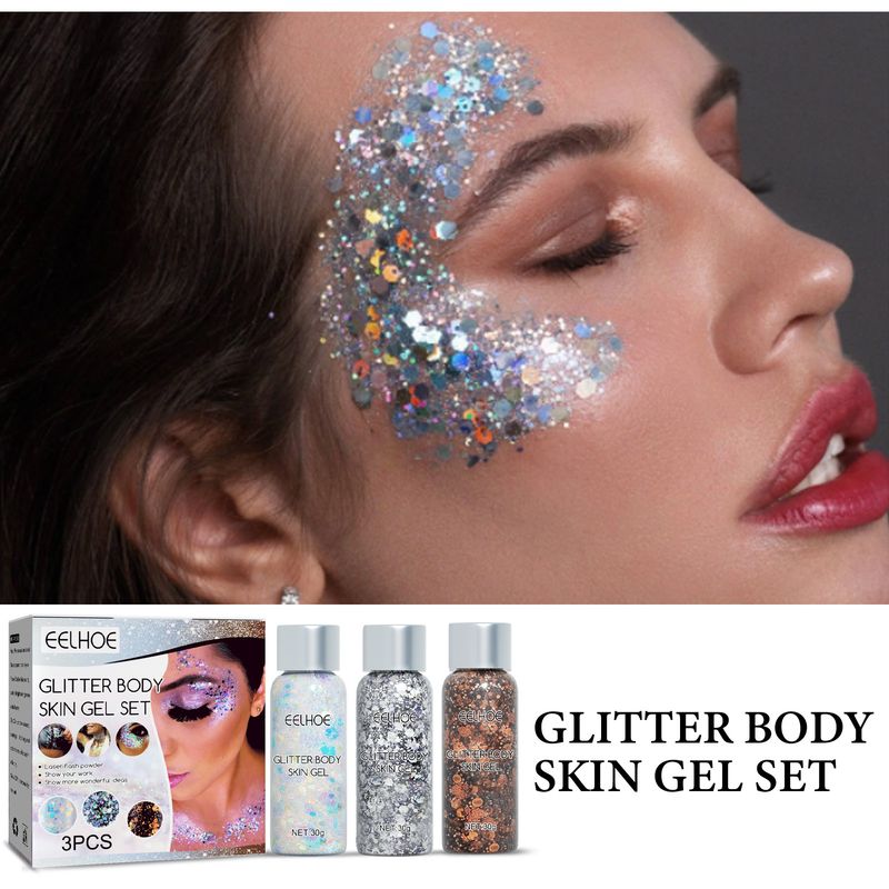 gel EELHOE sequin set makeup fish scale sequin gel glitter stage performance eye shadow makeup props_voghion.com