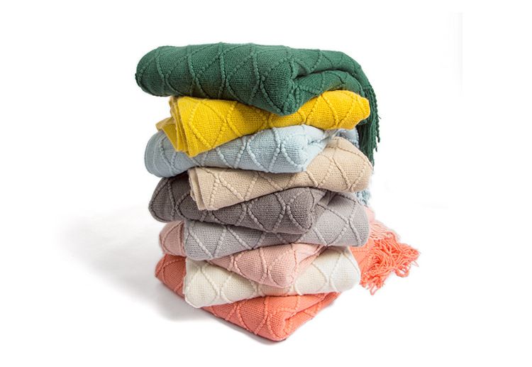Unisex Four Seasons blanket Office air conditioning blanket Solid color knitted blanket sofa blanket B&B hotel bed end towel fringe cape_voghion.com