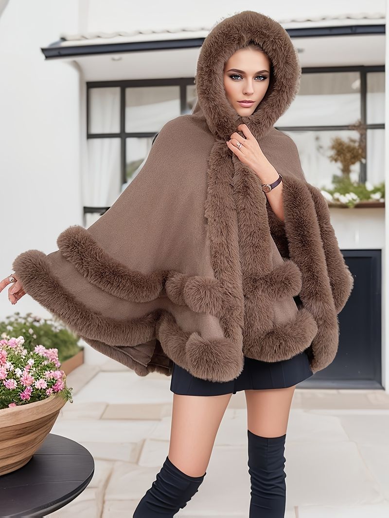 Cardigan da donna con cappuccio e fodera in pelliccia stile mantello - Bury Plush, aperto sul davanti, oversize per le intemperie, di ispirazione mediorientale_voghion.com