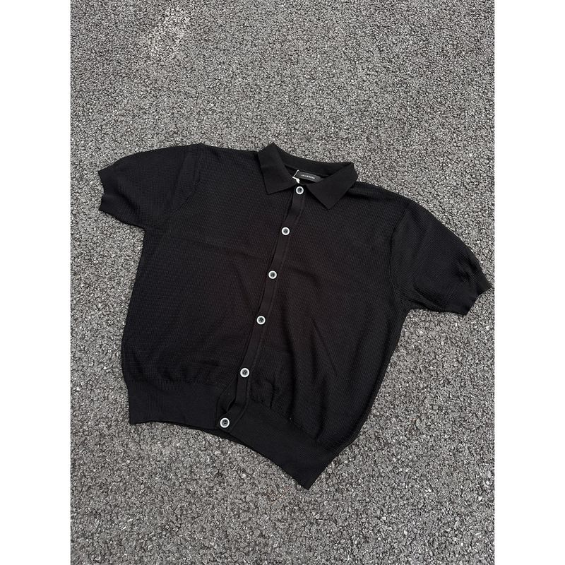Souh Korea Dongdaemun Men's Fashionable Casual High-Qualiy Turn-Down Collar Knied Cardigan Shir Shor Sleeve_voghion.com