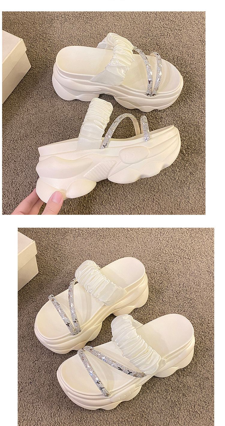 Mesh Wedge For Women, Summer New Korean Fashion Open-Toe One-Strap Beach Sandals, Trendy Outdoor Slippers_voghion.com