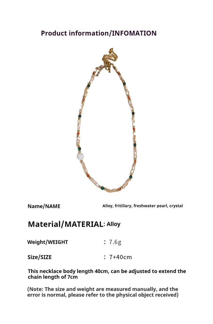 Baroque freshwater pearl colored natural stone necklace with a minimalist temperament, collarbone chain, light luxury,_voghion.com