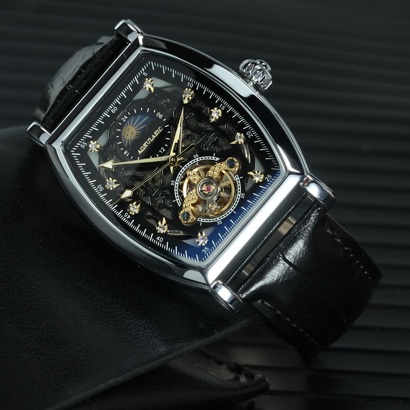 Fashion Iced Out Skeleton Automatic Watch For Men Moon Phase Luxury Tourbillon Mechanical Watches Leather Strap_voghion.com
