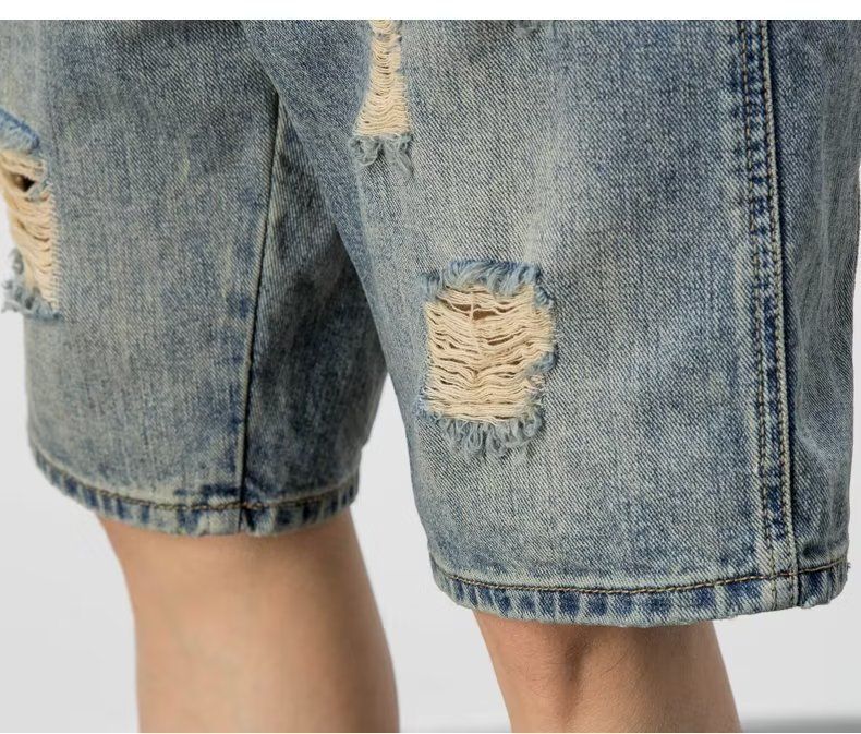 Herrenbekleidung Modische, lässige Retro-Shorts aus zerrissenem Denim für Herren, lockere, trendige, vielseitige, hübsche Shorts_voghion.com