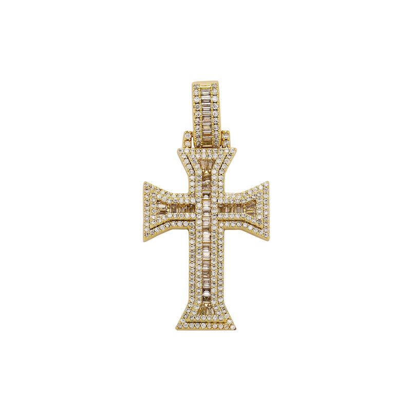 Collana con ciondolo a croce hip hop da uomo con zirconi cubici - Elegante catena in oro e argento per un look alla moda. Gioielli da uomo con diamanti quadrati a T._voghion.com