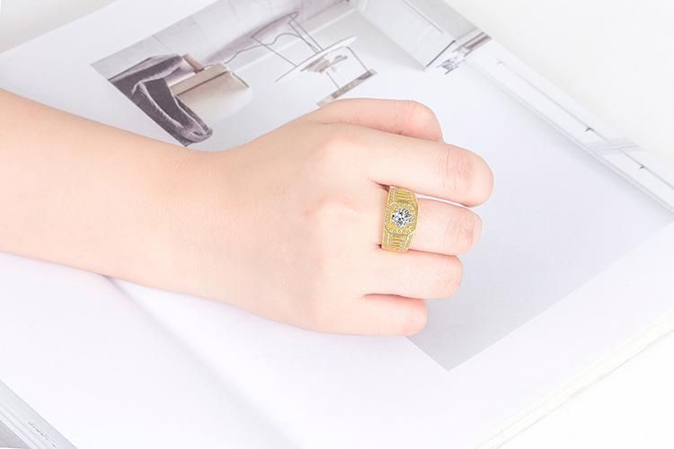 Vergulde, dominante, volle diamanten ring, zakelijke herenring, kleurbehoudende verlovingsring met dubbele rij diamanten_voghion.com